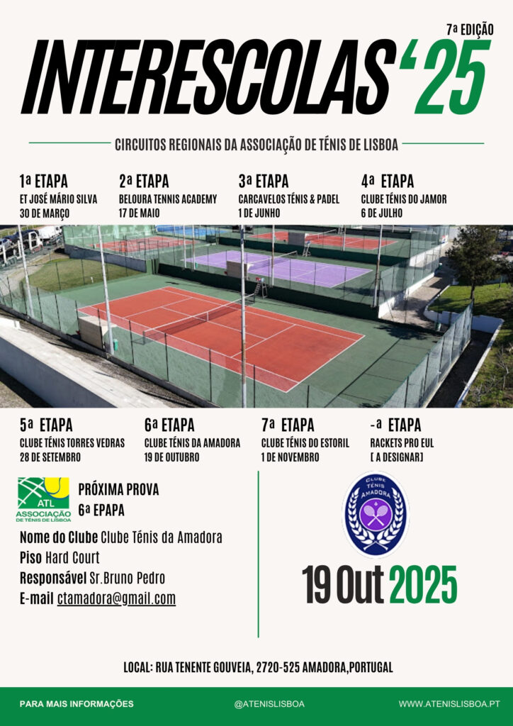 Circuito Interescolas Adultos – 19 de Outubro no Clube Ténis da Amadora Associação de Ténis de Lisboa