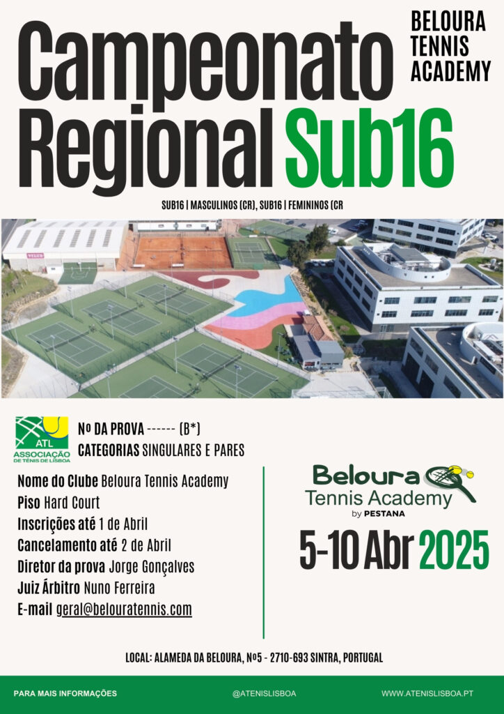 Campeonato Regional Sub16 arranca em abril na Beloura Associação de Ténis de Lisboa